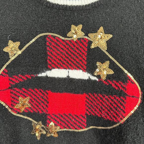 Torrid Black Pullover Crew Neck Sweater with Lips & Sequin Stars - Picture 6 of 11